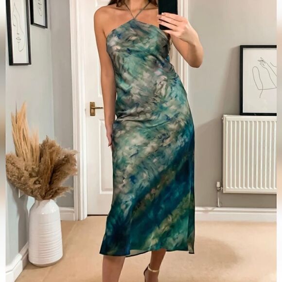 ZARA TIE-DYE PRINT HALTER SLIP DRESS - Picture 14 of 16